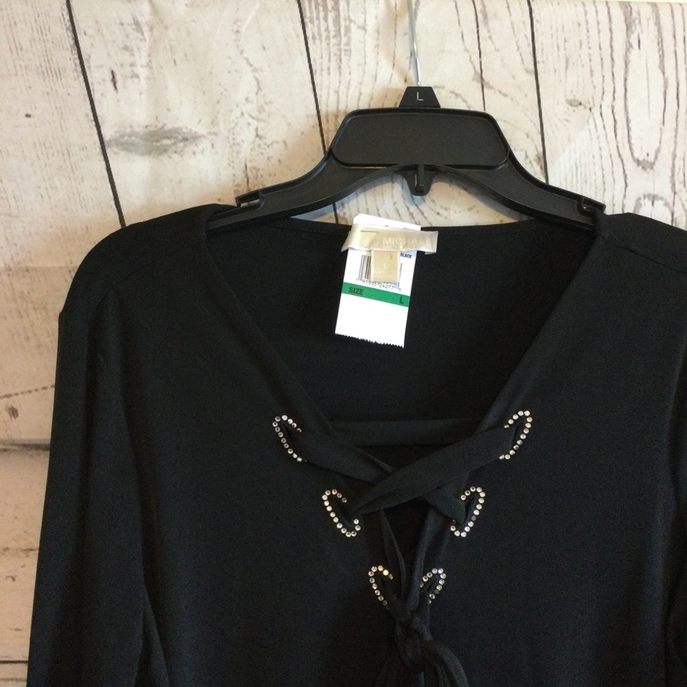 Michael Kors NWT Elegant Black Rhinestones Long Sleeve Party Wedding Dress Large - Picture 5 of 9